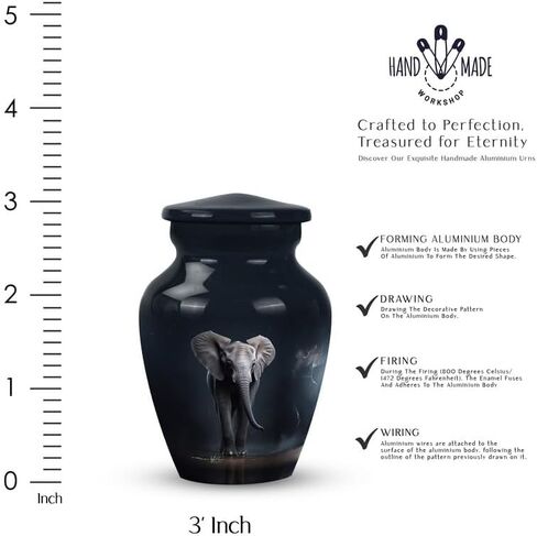 Elephant Walking in Dark - Cremation Urns for Ashes - Human Cremation Urns - 3 Inch - Pack of 1 - Adult Male Urn - Urn for Ashes for Women - Cremation Urns for Adult Ashes - Ashes Keepsake in Saudi Arabia