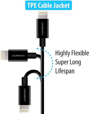 HomeSpot 8pin Cable Fast Charging USB Power Charge & Sync Cable Cord for Smartphones & Tablets Black 1 Pack in Saudi Arabia