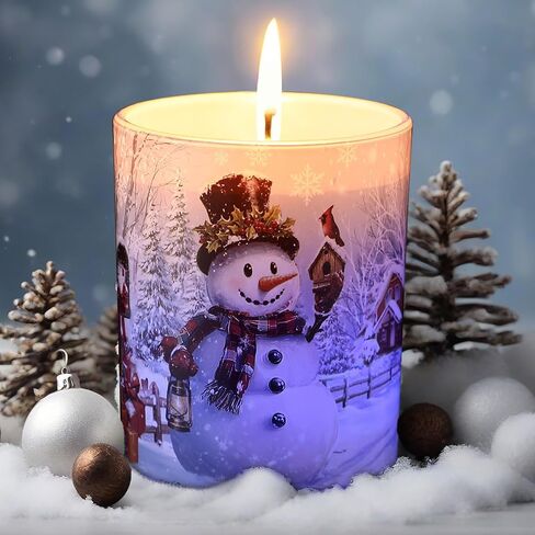 Christmas Scents Candles Festive Scented Candle Jars with Color Changing Light, 7.6Oz Soy Wax Fir & Cedarwood Fragrance, Christmas Candles for Holiday Decor(Snowman) in Kuwait