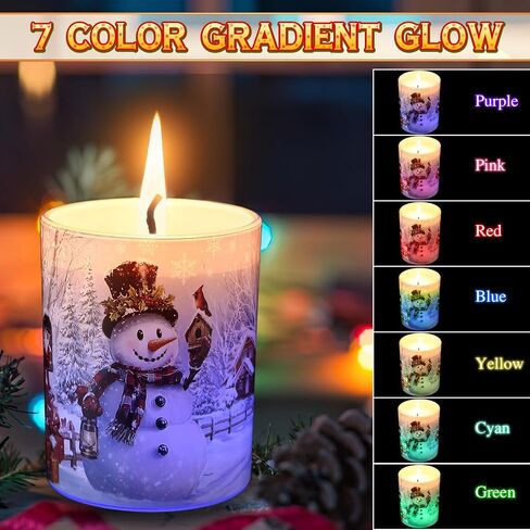 Christmas Scents Candles Festive Scented Candle Jars with Color Changing Light, 7.6Oz Soy Wax Fir & Cedarwood Fragrance, Christmas Candles for Holiday Decor(Snowman) in Kuwait