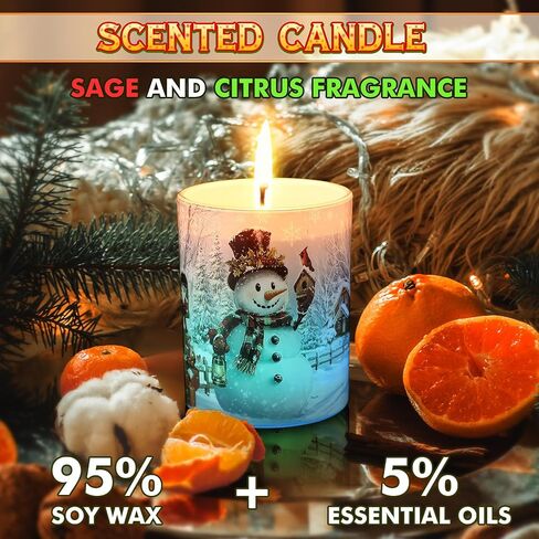 Christmas Scents Candles Festive Scented Candle Jars with Color Changing Light, 7.6Oz Soy Wax Fir & Cedarwood Fragrance, Christmas Candles for Holiday Decor(Snowman) in Kuwait