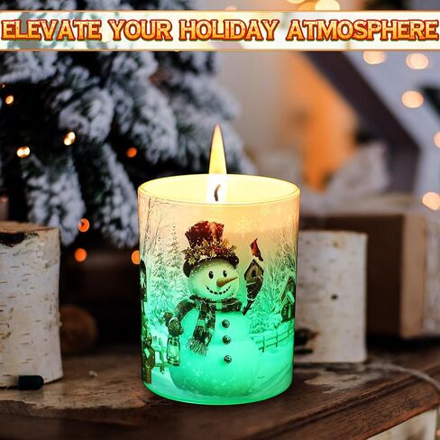 Christmas Scents Candles Festive Scented Candle Jars with Color Changing Light, 7.6Oz Soy Wax Fir & Cedarwood Fragrance, Christmas Candles for Holiday Decor(Snowman) in Kuwait