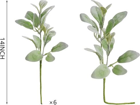Artificial Lambs Ear Greenery Stems Fake Dusty Miller Stems Flocked Oak Leaves Picks Faux Greenery Flocking Lambs Ear Leaf Bulk Spray for Home Wedding DIY Flower Arrangements in Saudi Arabia