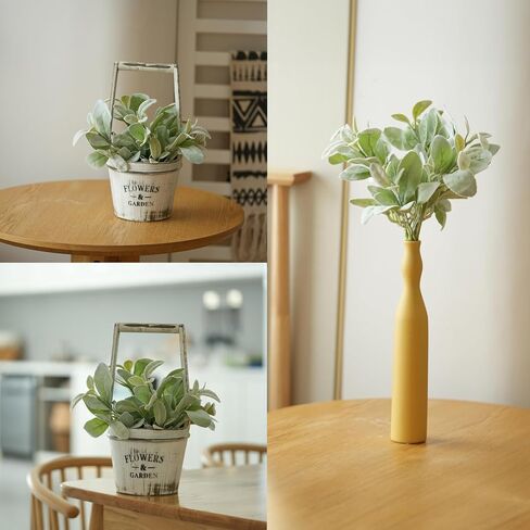 Artificial Lambs Ear Greenery Stems Fake Dusty Miller Stems Flocked Oak Leaves Picks Faux Greenery Flocking Lambs Ear Leaf Bulk Spray for Home Wedding DIY Flower Arrangements in Saudi Arabia