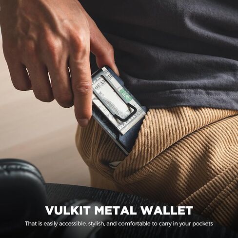 VULKIT Slim Metal Wallet with Money Clip Minimalist Credit Card Holder Business Card Case Front Pocket Wallet for Men (Black) in Kuwait