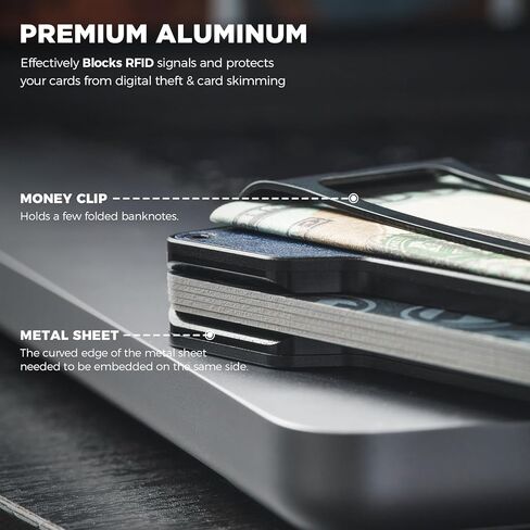 VULKIT Slim Metal Wallet with Money Clip Minimalist Credit Card Holder Business Card Case Front Pocket Wallet for Men (Black) in Kuwait