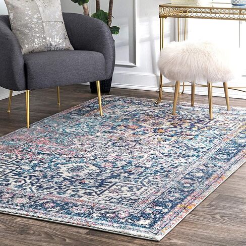 nuLOOM Lilah Vintage Medallion Area Rug, 5x7, Blue in Saudi Arabia