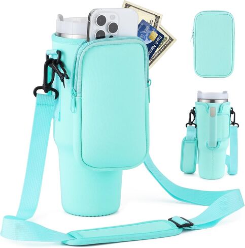 Water Bottle Carrier Bag with Phone Pocket Fit for Stanley 40 oz Simple Tumbler Handle Quencher Cup, Modern Bottle Pouch Holder Adjustable Shoulder Hand Strap Travel Sport in Saudi Arabia