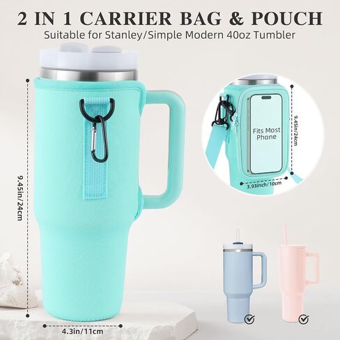 Water Bottle Carrier Bag with Phone Pocket Fit for Stanley 40 oz Simple Tumbler Handle Quencher Cup, Modern Bottle Pouch Holder Adjustable Shoulder Hand Strap Travel Sport in Saudi Arabia