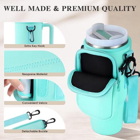 Water Bottle Carrier Bag with Phone Pocket Fit for Stanley 40 oz Simple Tumbler Handle Quencher Cup, Modern Bottle Pouch Holder Adjustable Shoulder Hand Strap Travel Sport in Saudi Arabia