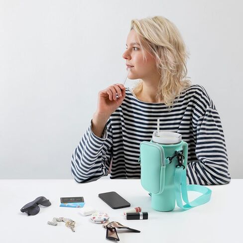 Water Bottle Carrier Bag with Phone Pocket Fit for Stanley 40 oz Simple Tumbler Handle Quencher Cup, Modern Bottle Pouch Holder Adjustable Shoulder Hand Strap Travel Sport in Saudi Arabia
