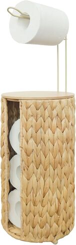 Wicker Toilet Paper Storage with Lid,Rattan Decorative Farmhouse Holder Basket for Toilet Paper,Woven Hyacinth Bathroom 4 Rolls of Toilet Tissue Storage,Free Stand in Saudi Arabia
