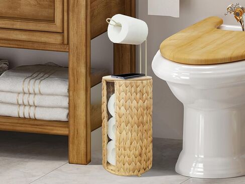 Wicker Toilet Paper Storage with Lid,Rattan Decorative Farmhouse Holder Basket for Toilet Paper,Woven Hyacinth Bathroom 4 Rolls of Toilet Tissue Storage,Free Stand in Saudi Arabia