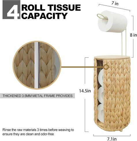 Wicker Toilet Paper Storage with Lid,Rattan Decorative Farmhouse Holder Basket for Toilet Paper,Woven Hyacinth Bathroom 4 Rolls of Toilet Tissue Storage,Free Stand in Saudi Arabia