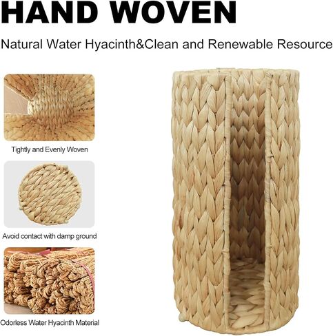 Wicker Toilet Paper Storage with Lid,Rattan Decorative Farmhouse Holder Basket for Toilet Paper,Woven Hyacinth Bathroom 4 Rolls of Toilet Tissue Storage,Free Stand in Saudi Arabia