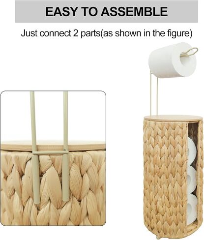 Wicker Toilet Paper Storage with Lid,Rattan Decorative Farmhouse Holder Basket for Toilet Paper,Woven Hyacinth Bathroom 4 Rolls of Toilet Tissue Storage,Free Stand in Saudi Arabia