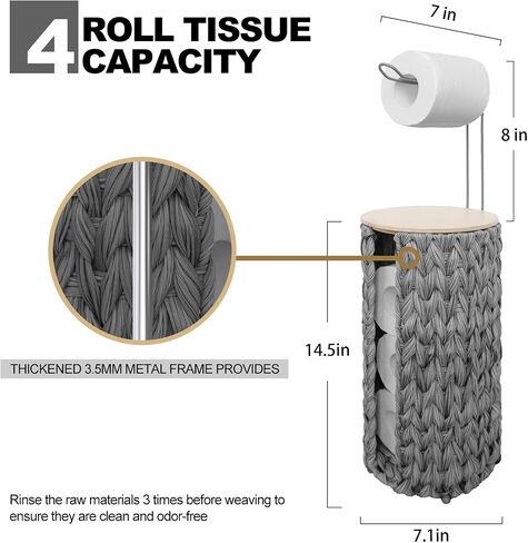 Wicker Toilet Paper Storage with Lid,Rattan Decorative Farmhouse Holder Basket for Toilet Paper,Woven Hyacinth Bathroom 4 Rolls of Toilet Tissue Storage,Free Stand in Saudi Arabia