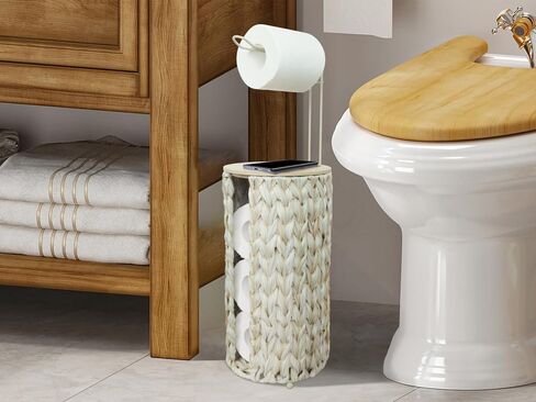 تخزين ورق التواليت مع غطاء، سلة حامل ديكور المزرعة من الروطان لورق التواليت، حمام صفير منسوج 4 لفات من تخزين مناديل المرحاض، حامل حر in Kuwait