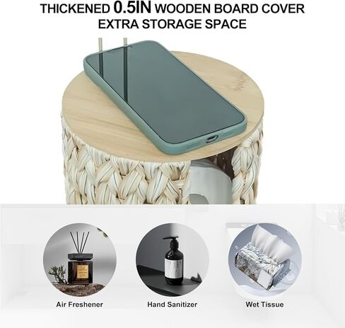 تخزين ورق التواليت مع غطاء، سلة حامل ديكور المزرعة من الروطان لورق التواليت، حمام صفير منسوج 4 لفات من تخزين مناديل المرحاض، حامل حر in Kuwait