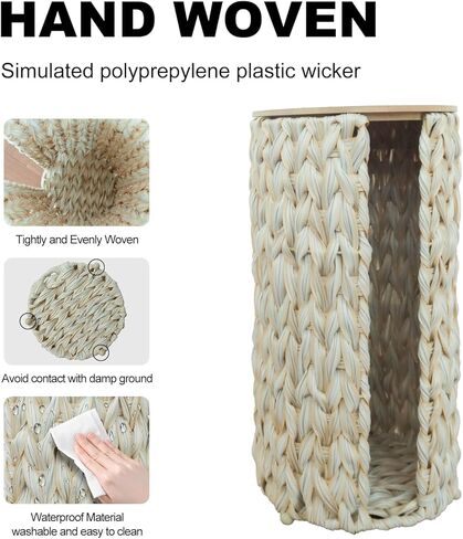 تخزين ورق التواليت مع غطاء، سلة حامل ديكور المزرعة من الروطان لورق التواليت، حمام صفير منسوج 4 لفات من تخزين مناديل المرحاض، حامل حر in Kuwait