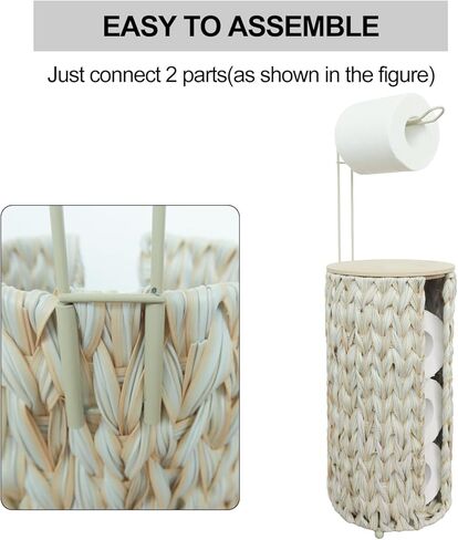 تخزين ورق التواليت مع غطاء، سلة حامل ديكور المزرعة من الروطان لورق التواليت، حمام صفير منسوج 4 لفات من تخزين مناديل المرحاض، حامل حر in Kuwait