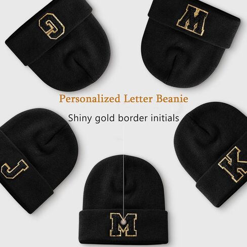 Initial.s Beanie for Women and Teen Girls, Winter Black Beanie Hat, Personalized Gifts for Women in Saudi Arabia