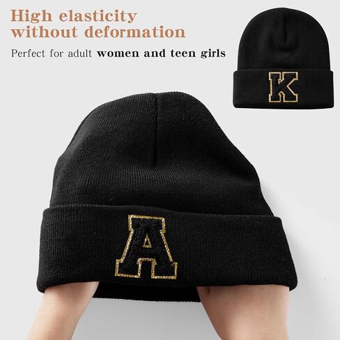 Initial.s Beanie for Women and Teen Girls, Winter Black Beanie Hat, Personalized Gifts for Women in Saudi Arabia