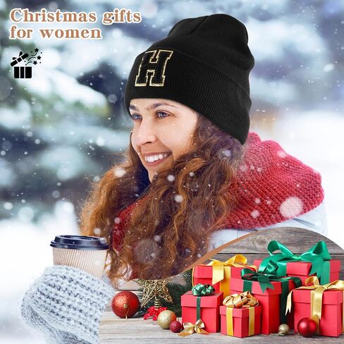 Initial.s Beanie for Women and Teen Girls, Winter Black Beanie Hat, Personalized Gifts for Women in Saudi Arabia