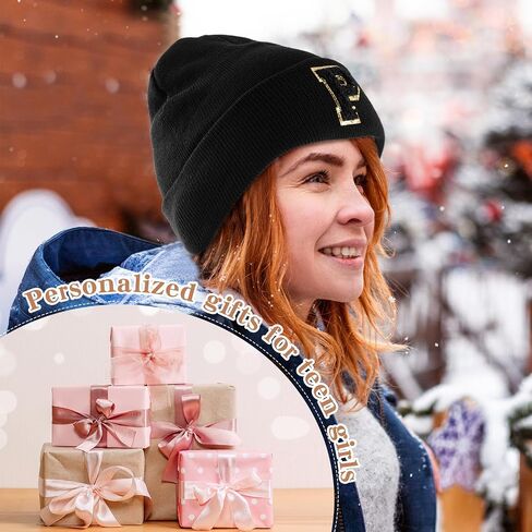 Initial.s Beanie for Women and Teen Girls, Winter Black Beanie Hat, Personalized Gifts for Women in Saudi Arabia