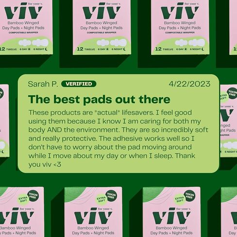 Viv for Your V Bamboo Day & Overnight Pad Bundle | Menstrual Day Pads (6-Pack) and Night Pads with Wings (6-Pack) for Period & Leak Protection | Soft & Super Absorbent in Saudi Arabia