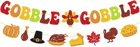 Gobble Gobble Banner، ديكور عيد الشكر، خلفية ممتنة، أعطِ شكرًا، جارلاند، شكرًا لك على كل ما تفعله، فطيرة اليقطين التركية، أوراق القيقب، ديكور الحفلات in Kuwait
