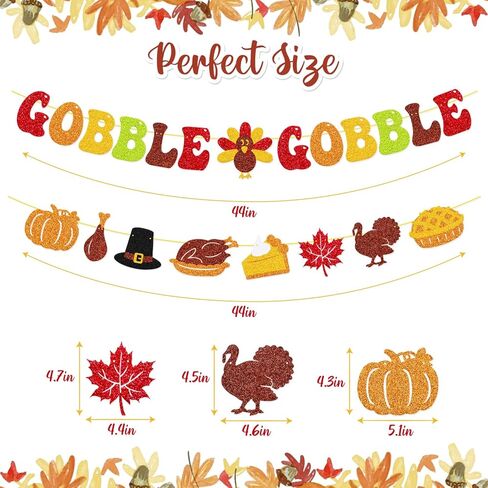 Gobble Gobble Banner، ديكور عيد الشكر، خلفية ممتنة، أعطِ شكرًا، جارلاند، شكرًا لك على كل ما تفعله، فطيرة اليقطين التركية، أوراق القيقب، ديكور الحفلات in Kuwait