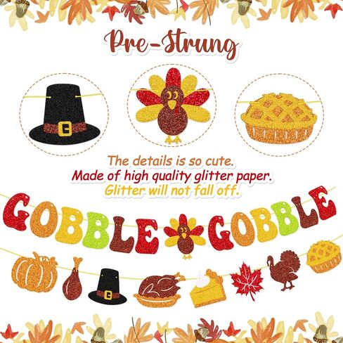 Gobble Gobble Banner، ديكور عيد الشكر، خلفية ممتنة، أعطِ شكرًا، جارلاند، شكرًا لك على كل ما تفعله، فطيرة اليقطين التركية، أوراق القيقب، ديكور الحفلات in Kuwait