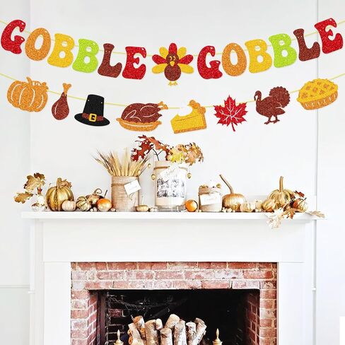 Gobble Gobble Banner، ديكور عيد الشكر، خلفية ممتنة، أعطِ شكرًا، جارلاند، شكرًا لك على كل ما تفعله، فطيرة اليقطين التركية، أوراق القيقب، ديكور الحفلات in Kuwait