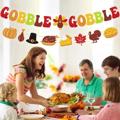 Gobble Gobble Banner، ديكور عيد الشكر، خلفية ممتنة، أعطِ شكرًا، جارلاند، شكرًا لك على كل ما تفعله، فطيرة اليقطين التركية، أوراق القيقب، ديكور الحفلات in Kuwait