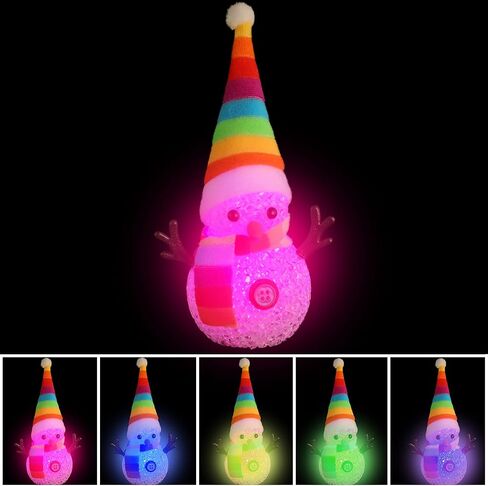 Honoson 5 Pieces 7 Colors Changing Glowing Snowmen Light Christmas Snowman Light Changing LED Night Light Table Decoration with Colorful Hats and Scarves for Home Christmas Party Decoration in Saudi Arabia