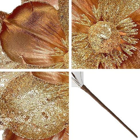 10 Pcs Large Christmas Flowers, Glitter Christmas Flowers 10in Green Artificial Magnolia Flower Ornaments Fold Floral for Christmas Tree Decorations Xmas Tree New Year Party Wedding Centerpiece in Saudi Arabia