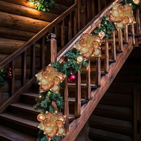 10 Pcs Large Christmas Flowers, Glitter Christmas Flowers 10in Green Artificial Magnolia Flower Ornaments Fold Floral for Christmas Tree Decorations Xmas Tree New Year Party Wedding Centerpiece in Saudi Arabia
