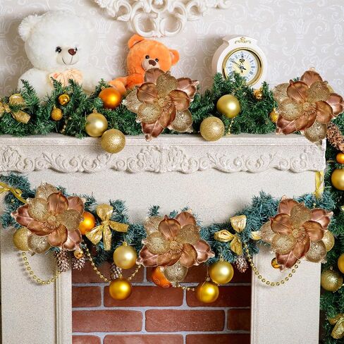 10 Pcs Large Christmas Flowers, Glitter Christmas Flowers 10in Green Artificial Magnolia Flower Ornaments Fold Floral for Christmas Tree Decorations Xmas Tree New Year Party Wedding Centerpiece in Saudi Arabia