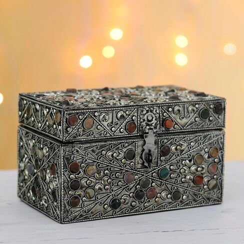 NOVICA Repousse Brass Jewelry Box, Metallic 'Majestic View' in Saudi Arabia