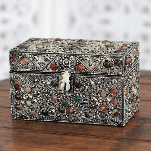 NOVICA Repousse Brass Jewelry Box, Metallic 'Majestic View' in Saudi Arabia