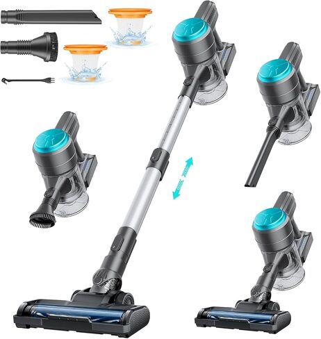 Cordless Vacuum Cleaner, 28kPa Stick Vacuum 40mins Runtime, LED Light & Detachable Battery, 6 in 1 Lightweight Vacuum Cleaner for Home Hardwood Floors Carpets Pet Hair, Pea Cyan in Saudi Arabia