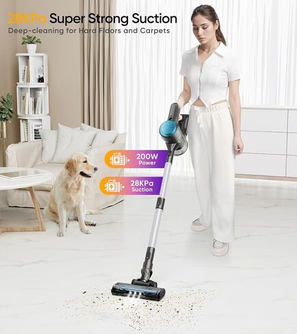 Cordless Vacuum Cleaner, 28kPa Stick Vacuum 40mins Runtime, LED Light & Detachable Battery, 6 in 1 Lightweight Vacuum Cleaner for Home Hardwood Floors Carpets Pet Hair, Pea Cyan in Saudi Arabia