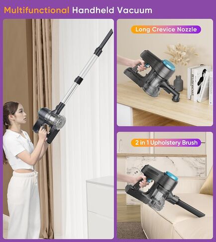 Cordless Vacuum Cleaner, 28kPa Stick Vacuum 40mins Runtime, LED Light & Detachable Battery, 6 in 1 Lightweight Vacuum Cleaner for Home Hardwood Floors Carpets Pet Hair, Pea Cyan in Saudi Arabia
