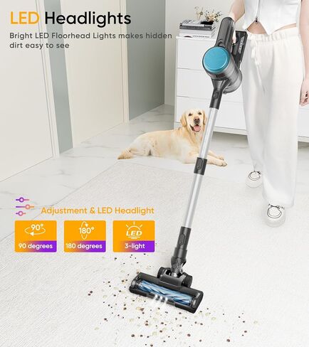 Cordless Vacuum Cleaner, 28kPa Stick Vacuum 40mins Runtime, LED Light & Detachable Battery, 6 in 1 Lightweight Vacuum Cleaner for Home Hardwood Floors Carpets Pet Hair, Pea Cyan in Saudi Arabia