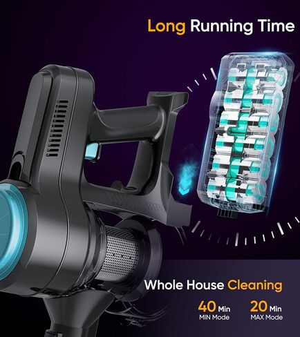 Cordless Vacuum Cleaner, 28kPa Stick Vacuum 40mins Runtime, LED Light & Detachable Battery, 6 in 1 Lightweight Vacuum Cleaner for Home Hardwood Floors Carpets Pet Hair, Pea Cyan in Saudi Arabia