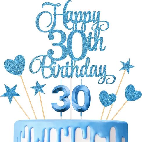 30th Birthday Cake Decorations, 30th Birthday Candles Cake Numeral Candles and Glitter Happy 30th Birthday Cake Toppers Set for Birthday Party Supplies (Black) in Kuwait