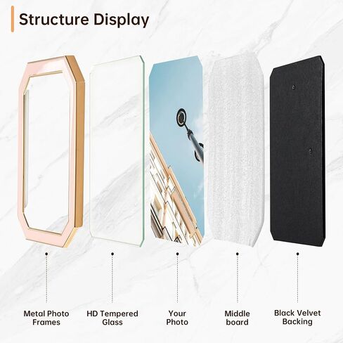 5x7 Enamel Picture Frame with HD-Tempered Glass, Octagon Photo Frame with Gold Metal Edge and Velvet Back for Tabletop and Wall Mount Display, Pink in Saudi Arabia