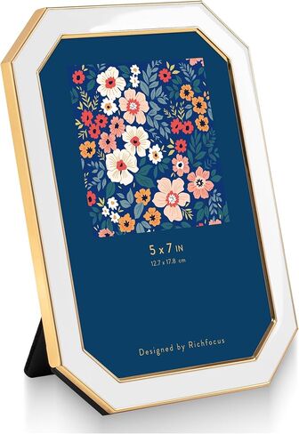 5x7 Enamel Picture Frame with HD-Tempered Glass, Octagon Photo Frame with Gold Metal Edge and Velvet Back for Tabletop and Wall Mount Display, Pink in Saudi Arabia