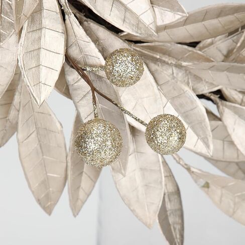 Christmas Wreath 16 Inch Aritificial Champagne Gold Bay Leaf Wreath with Glittered Berries Laurel Leaf Wreath Xmas Wreath for Front Door Holiday Christmas Party Decorations in Saudi Arabia